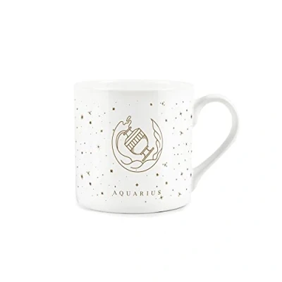 Image of Purely Home Aquarius Gold Star Sign Mug Bone China White Coffee/Tea Present Zodiac Gift