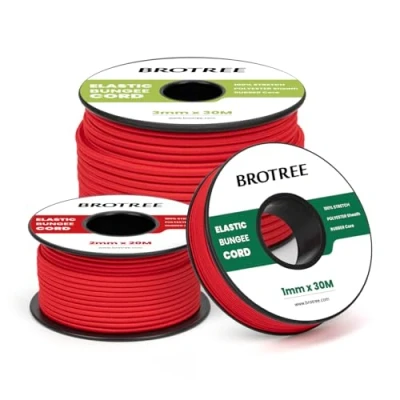 Image of Brotree Elastic Cord Bungee 3mm x 20m Rope String Thread Heavy Stretch for DIY, Crafts, Sewing, Beading, Jewellery, Necklace, Bracelet, Tent Poles and Backpack Red