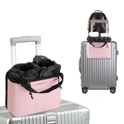 Image of Luggage Cup Holder for Suitcases Liberate Hand Portable Foldable Drink Carrier Fits Suitcase Handle Universal Accessories Flight Attendants, Business Travelers (Pink)