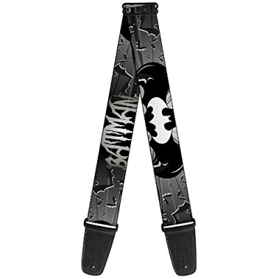 Image of buckle down Guitar Strap 34 60 Inches Batman w/Bat Signals &amp; Flying Bats Black/White