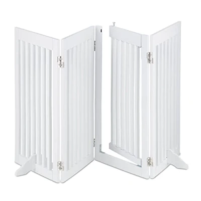 Image of Relaxdays Safety Gate with Door, Retractable, Stable Feet, Children &amp; Pets, Free Standing Barrier, HxW: 92x206 cm, White, Fibreboard
