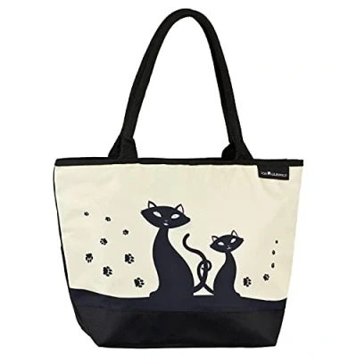 Image of VON LILIENFELD Handbag Black Cats Design Shopper Dimensions L 42 x H 30 D 15 cm Beach Bag Office, multicoloured, Contemporary