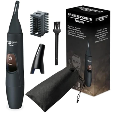 Image of Beurer HR2000 Barbers Corner Precision Trimmer Shape and trim your eyebrows, nose ear hair Perfectly angled design Includes comb attachment with 2 lengths (3mm 6mm), 58000
