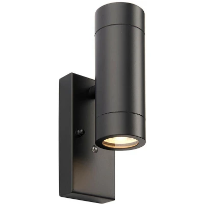 Image of Palin Outdoor Up Down Wall Lamp Matt Black Paint &amp; Clear Glass IP44