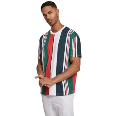 Image of Urban Classics Heavy Oversized BIG Stripe TEE Print Tshirt, Men&#039;s, Size: XL, White/navy