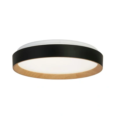 Image of Sorrento LED Flush Light Ceiling Black with Wood Transfer