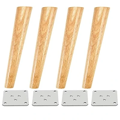 Image of Qrity 4 PCS Wooden Furniture Legs Wood Sofa Cabinet Feet Oblique Tapered Table TV 40CM Height with Non slip Mat, Screws &amp; Mounting Plate
