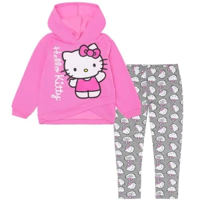 Image of Hello Kitty 2 Piece Long Sleeve Hoodie Sweatshirt with Multi Print Legging Set (3T)