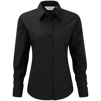 Image of Russell Athletic Collection Ladies/Womens Long Sleeve Easy Care Oxford Shirt (Black) Size Large