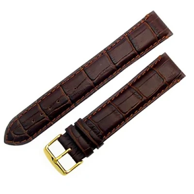 Image of Super Long XXL Padded Croc Grain Genuine Leather Watch Strap band 22mm Brown Gilt (Gold Colour) Buckle
