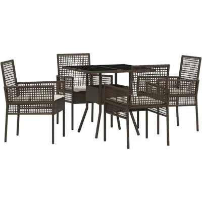 Image of vidaXL 5 Piece Garden Dining Set Brown Poly Rattan