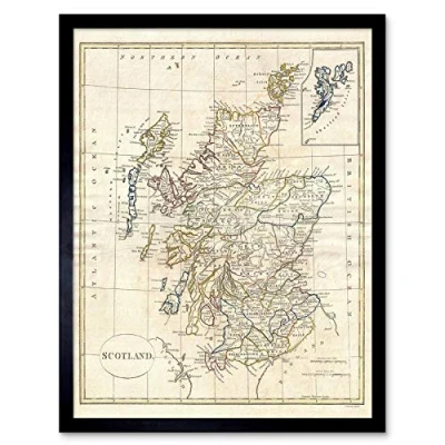 Image of Wee Blue Coo 1799 Clement Cruttwell Map Scotland Vintage Art Print Framed Poster Wall Decor 12X16 Inch
