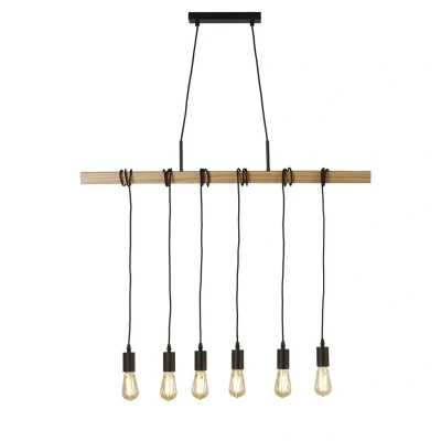 Image of Woody 6 Light Pendant, Black And Ash Wood
