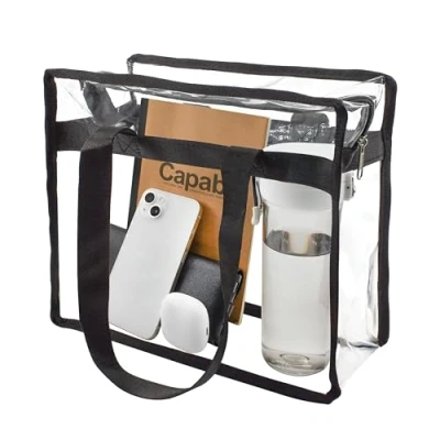 Image of Enkrio Clear Tote Bag Stadium Approved Messenger Shoulder with Zipper Closure for Travel Gym School Airport Security