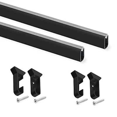 Image of Emuca Wardrobe hanging rail kit, 750 mm (29,5 inch), Black painted, Aluminium and Plastic, Pack of 2