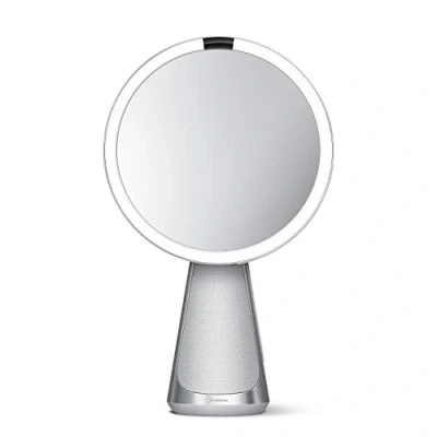 Image of simplehuman ST3044 20cm Sensor Mirror Hi Fi, Premium Sound and Alexa, 5x Magnification, LED Tru Lux Light, Mains Powered, Brushed Stainless Steel