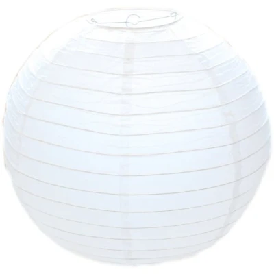 Image of West5Products White Round Paper Bamboo Style Ribbed Lampshade 50cm / 20&quot;