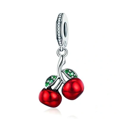 Image of Fruit Charm 925 Sterling Silver Red Enamel Bead Christmas for Pandora Bracelets (Cherry Charm)