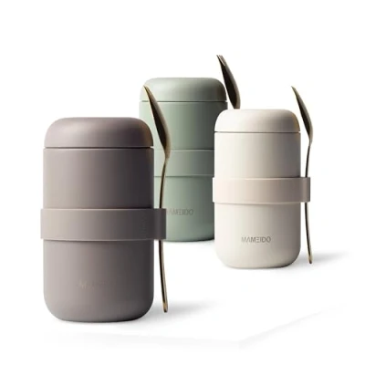 Image of MAMEIDO Food Flask 500ml, Thermo to go Stainless Steel, Soup leak proof ideal for porridge, yoghurt, soups and ice cream, suitable adults &amp; kids (Taupe Grey, 0.5l)