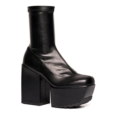 Image of LAMODA Women&#039;s Pretty Please Mid Calf Boot, Black Pu, 3 UK