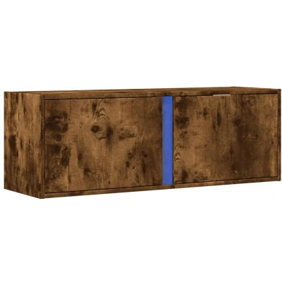 Image of vidaXL TV Wall Cabinet with LED Lights Smoked Oak Engineered Wood 100x31x35 cm Ample Storage Modern Design
