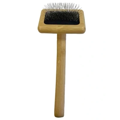 Image of Happy Pet Bamboo Slicker for Dogs &amp; Cats, Pets Hair Fur Brush, Anti Tangle and Knot Grooming Tool with Comfort Grip Massaging Pins Small