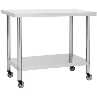 Image of vidaXL Kitchen Work Table with Wheels 100x30x85 cm Stainless Steel