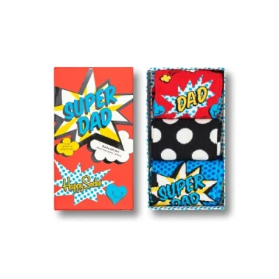 Image of Happy Socks Men&#039;s 3 pack Super Dad Gift Set Socks, Multi, M UK