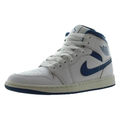 Image of Jordan Mens 1 Mid SE Leather Synthetic Trainers, White/Industrial Blue sail, 10 UK (11 US)