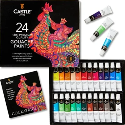 Image of Castle Art Supplies Gouache Paints Set 24 x 12ml Brilliant, Opaque, Water Based Colours Versatile, Easy to Use for Adult Artists, Beginners, Professionals In Strong, Neat Presentation Box