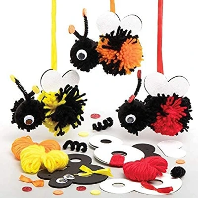 Image of Baker Ross AT803 Bumble Bee Pom Kits Pack of 3, Creative Art and Craft Supplies for Kids to Make