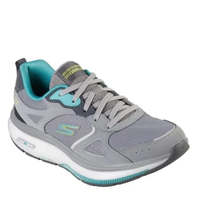 Image of Skechers Women&#039;s 124929 GYTQ Trainers, Gray Leather/Turquoise Textile, 7 UK