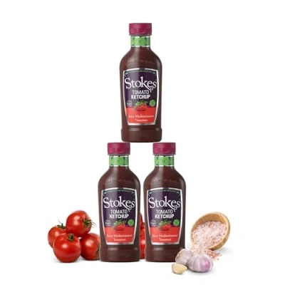 Image of Stokes Real Tomato Ketchup 3PK SQUEEZY, Rich &amp; Vibrant Sauce, Perfect Red Sauce For Full English Breakfast, Award Winning Ketchup, Thick With Juicy Mediterranean Tomatoes