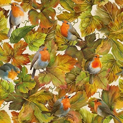 Image of Ambiente 20 Count Birds in Autumn Leaves Napkin, 3 Ply, Colourful, Paper, 33 x cm, Disposable