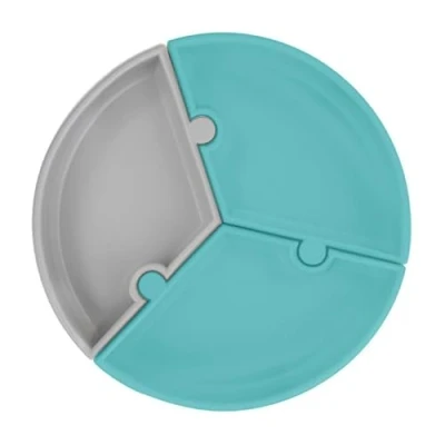 Image of MinikOiOi 101050057 Plate with 3 Separable Sections and Suction Cups Teal Grey