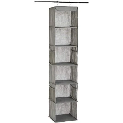Image of Amazon Basics Wired Hanging Closet Shelf With Pockets, 6 Tier