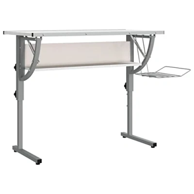 Image of vidaXL Adjustable Craft Desk with Storage, Engineered Wood and Steel, Great for Office, Study, Studio Grey White