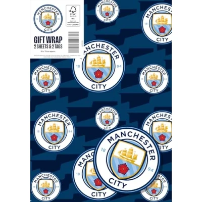 Image of Manchester City FC Wrapping Paper 2 sheets tags, Football Gift Wrap
