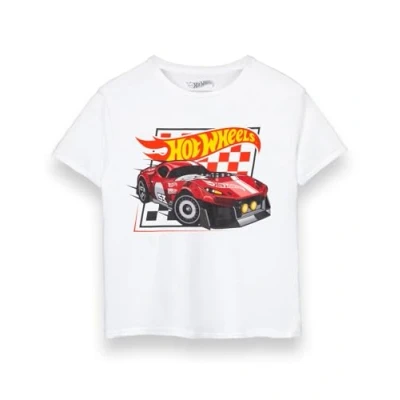 Image of Hot Wheels Boys T Shirt Kids Short Sleeve Racing Graphic Tee in White Muscle Sports Car Checkerboard Racer Classic Logo Apparel Top Toy Collectors Merchandise Gift