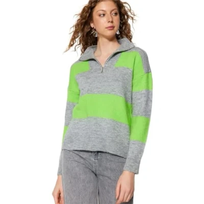 Image of Trendyol FeMan Oversize Basic Standing Collar Knitwear Sweater,Grey,S