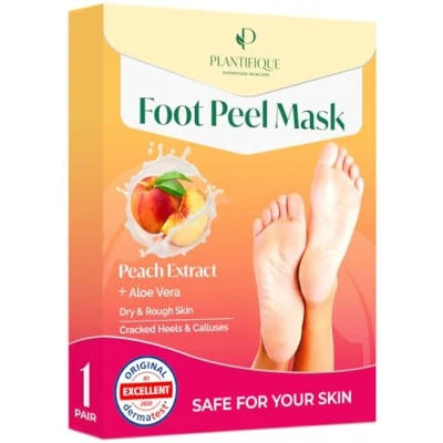 Image of Plantifique Foot Peel Mask Dermatologically Tested Repair Heels &amp; Removes Dry Dead Skin for Soft Baby Feet Exfoliating Hard Peeling (Peach 1Pack)