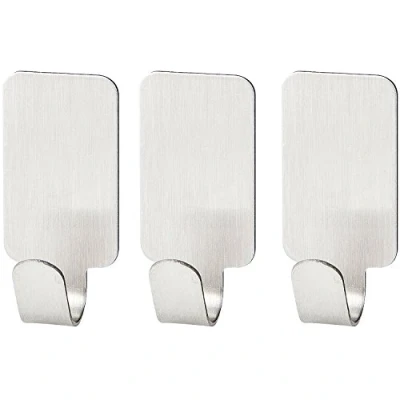 Image of Fackelmann Adhesive Hooks Set Rectangular 0,5x1,5in 3 Pieces of Stainless Steel, Silver, 3.7 x 1.8 2 cm