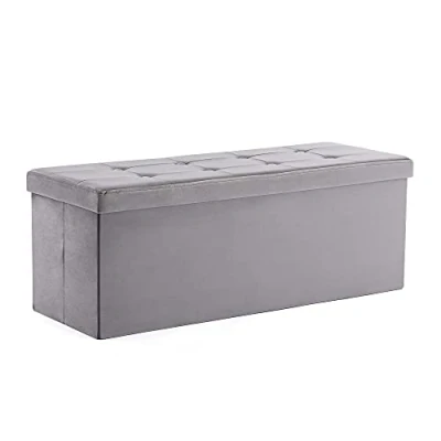 Image of HNNHOME Storage Ottoman with Lid 110 x 40 cm, Foldable Footstool 151L Capacity, Velvet Blanket Box Chest, Bedroom Bench, Living Room (Grey, Extralarge)