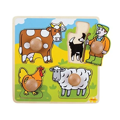 Image of Bigjigs Toys, Farm Animals Jigsaw Puzzle, Wooden Toddler Puzzles For Kids, 3 Year Olds, Fine Motor Skills Board