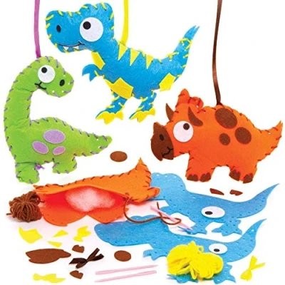 Image of Baker Ross FE116 Dinosaur Decoration Sewing Kits Pack of 3, Set for Children, Creative Activities Kids, Ideal Arts and Crafts Project