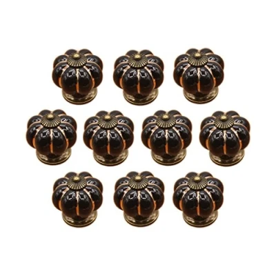 Image of Pumpkin Shaped Ceramic Door Knob Dresser Kitchen Cabinet Cupboard Drawer Pulls Handles 10 Pack,Black