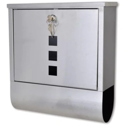 Image of vidaXL Stainless Steel Mailbox Silver Secure Locking Postbox with Viewing Windows, Mounting Accessories, and Newspaper Holder, 30x12x40cm