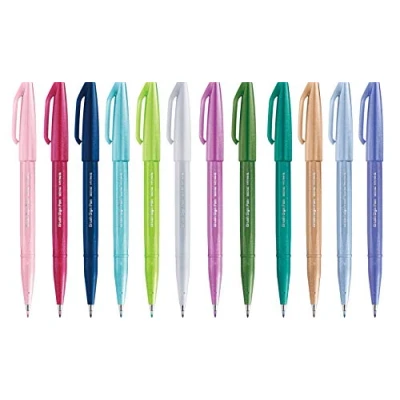 Image of Pentel Brush Sign Pen SES15C 12 Fibre Tip assorted colours