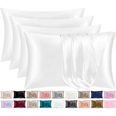 Image of Pamposh Satin Silk Pillowcases For Hair And Skin 4 Pack Standard Size with Envelope Closure (4 Pcs (50 x 75 cm), White)