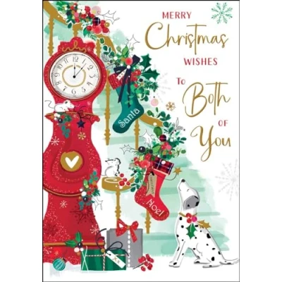 Image of Both of You Christmas Card Dalmatian Dog and Festive Staircase Contemporary Artistic Design Special Finishes Illustrated Insert Leaf Made in the UK